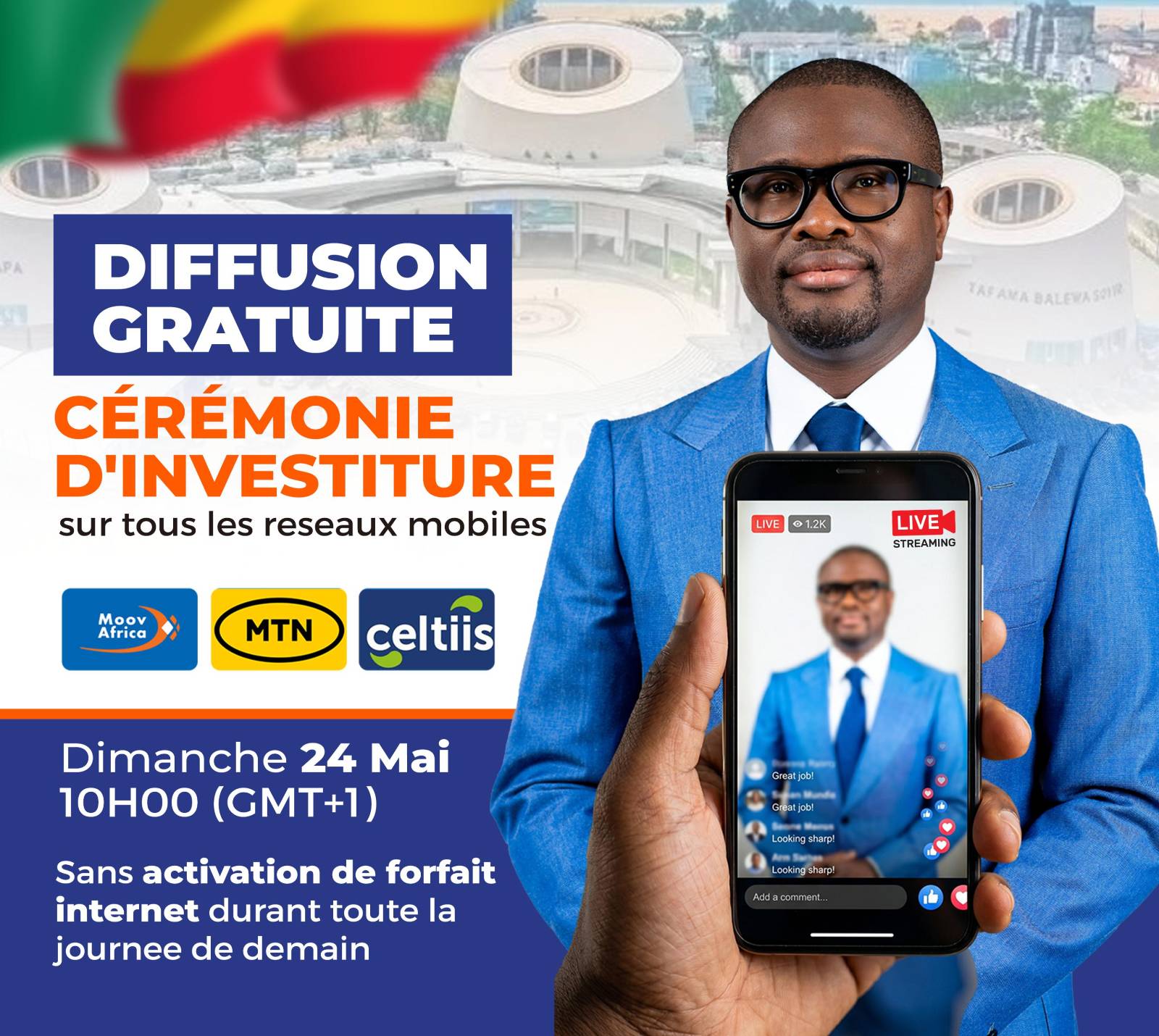 Une cérémonie d&rsquo;investiture présidentielle au Bénin en streaming gratuit pour tous