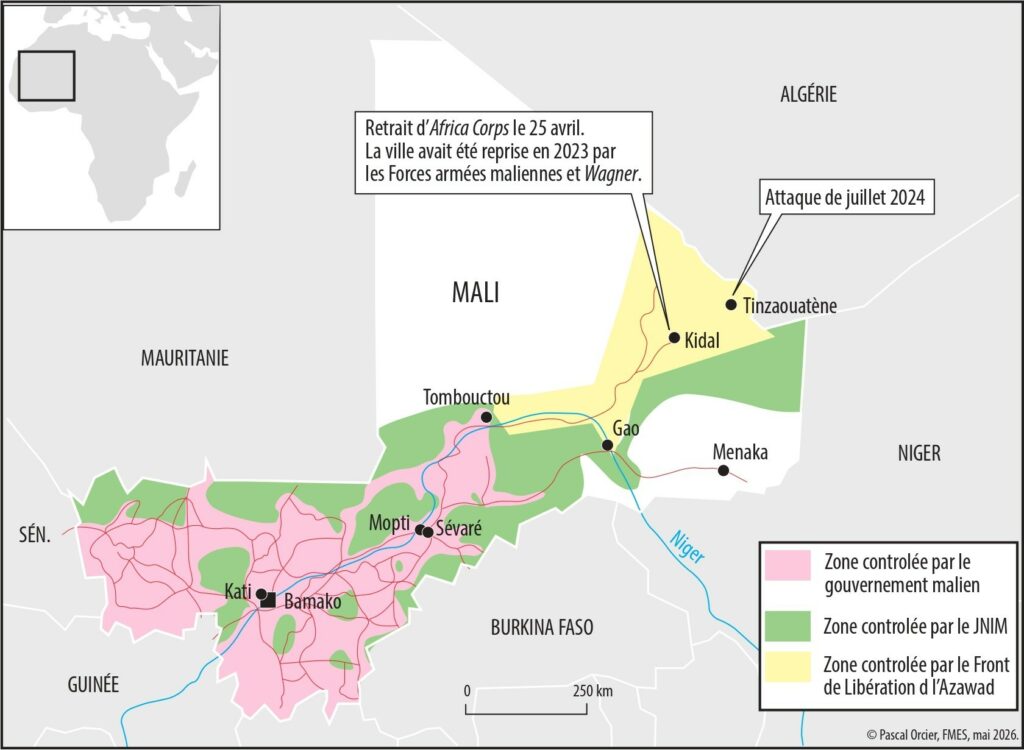 Carte illustrant les zones d'influence au Mali