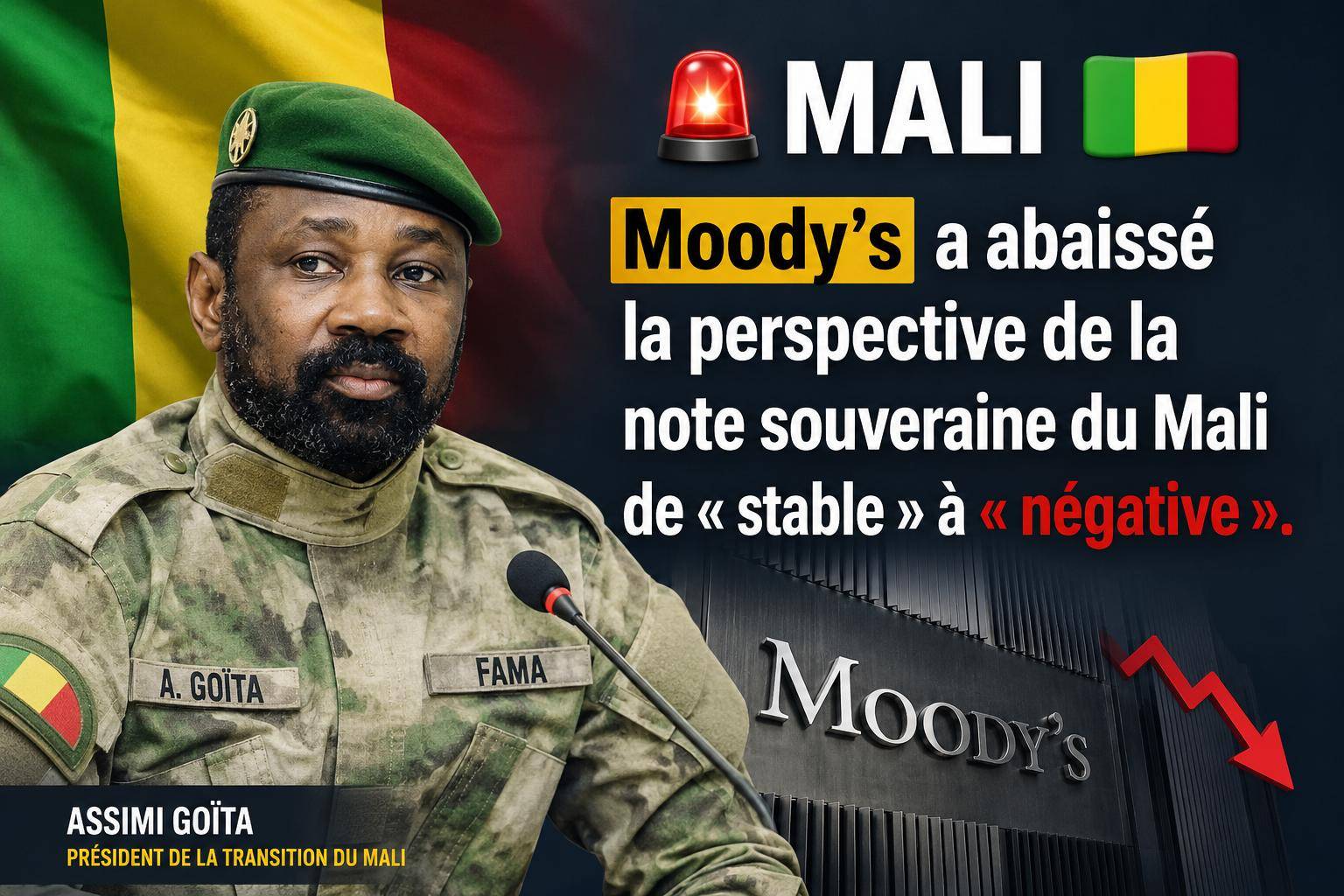 Mali : l&rsquo;agence Moody&rsquo;s alerte sur les risques économiques et financiers